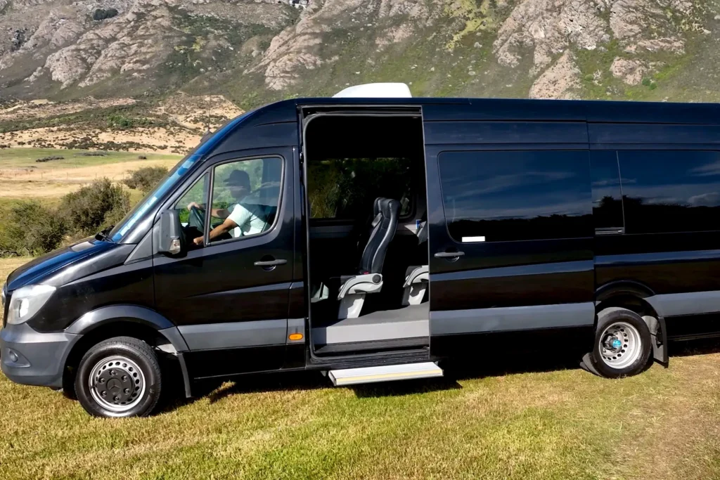 silver Mercedes Sprinter 12 seater van hire Queenstown