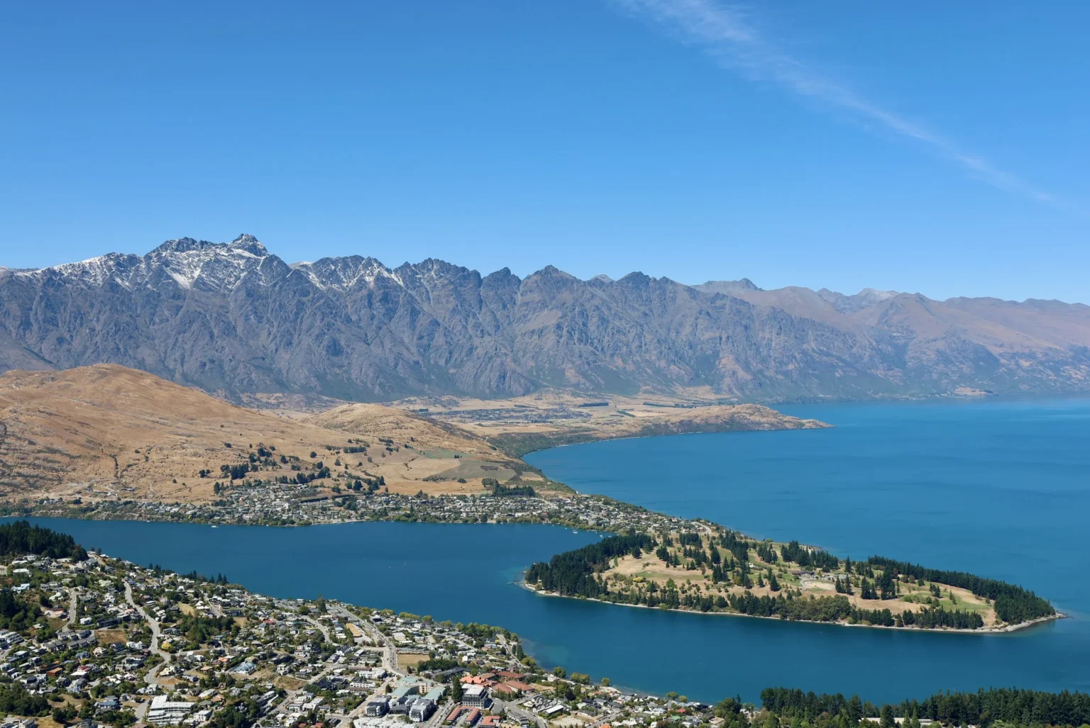 Queenstown aerial view at dusk